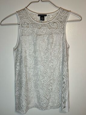 Adrianna Papell White Lace Sleeveless Shell Tank